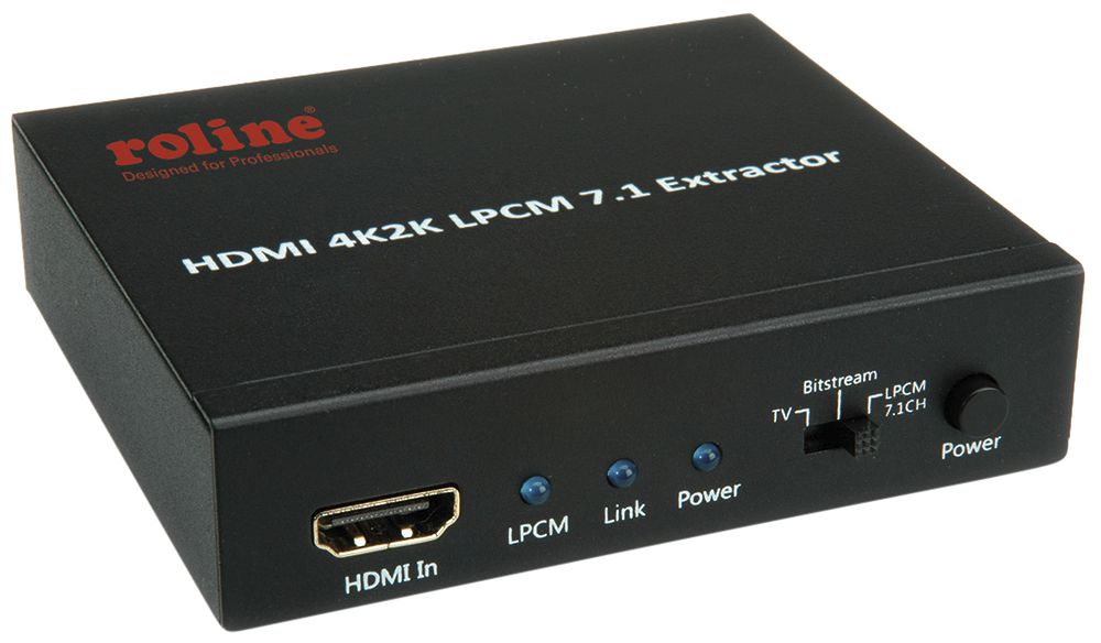 Extracteur audio ROLINE, HDMI → HDMI, 4K@30Hz, LPCM 7.1, TOSLINK, 4×3.5mm jack