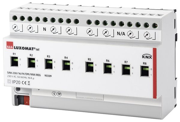 Attuatore-commutatore AMD KNX Luxomat SA8-230/16/H/EM/KNX, 8-volte, 16A/230VAC
