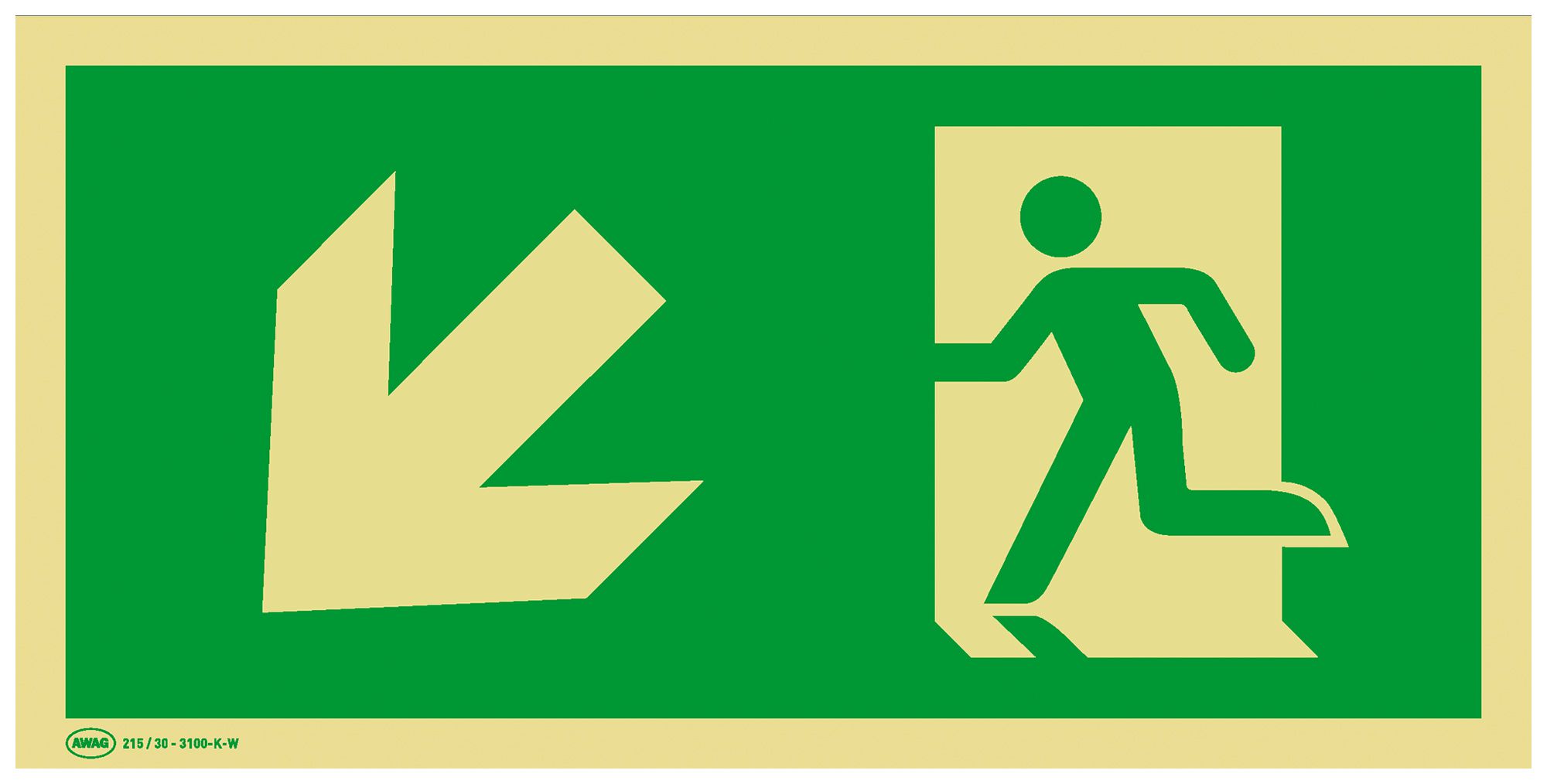 Panneau de signalisation de secours AWAG flèche vers la gauche en bas 300mm