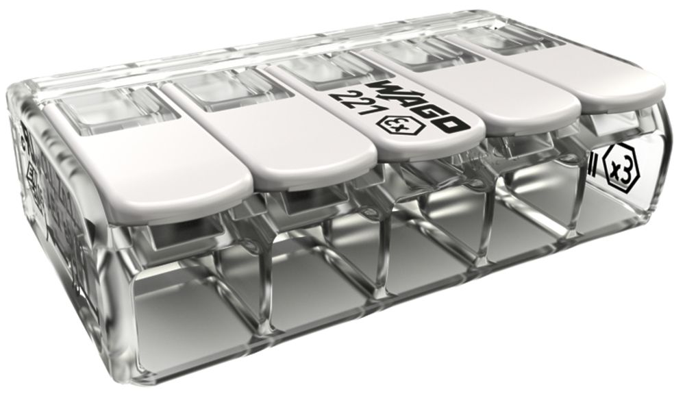 Borne de connexion WAGO 221 5×0.5…6mm² levier 37A 440V gris transparent