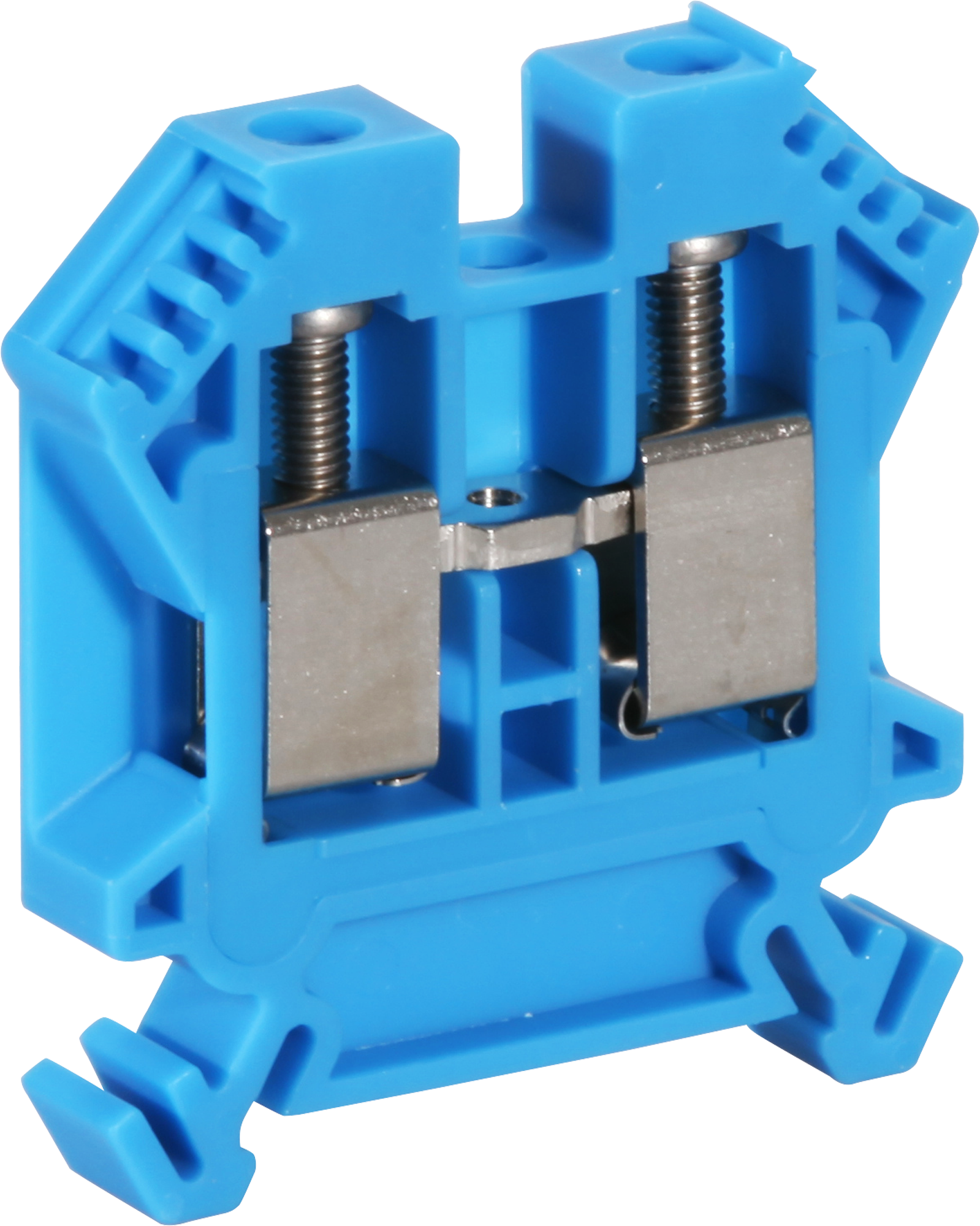 Borne de passage joignable Woertz 4…10mm² 57A 1000V vis 2×1 rail DIN 35mm bleu