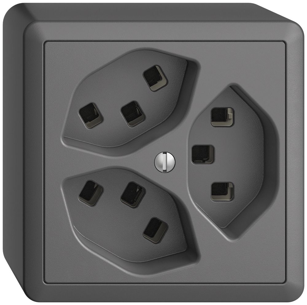 AP-Steckdose 3×T23 16A EDIZIOdue dunkelgrau, mit Steckklemmen