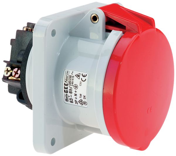 EB-Steckdose CEE Bals 5P 63A 400V 6h rot IP44 vernickelt QC ger.
