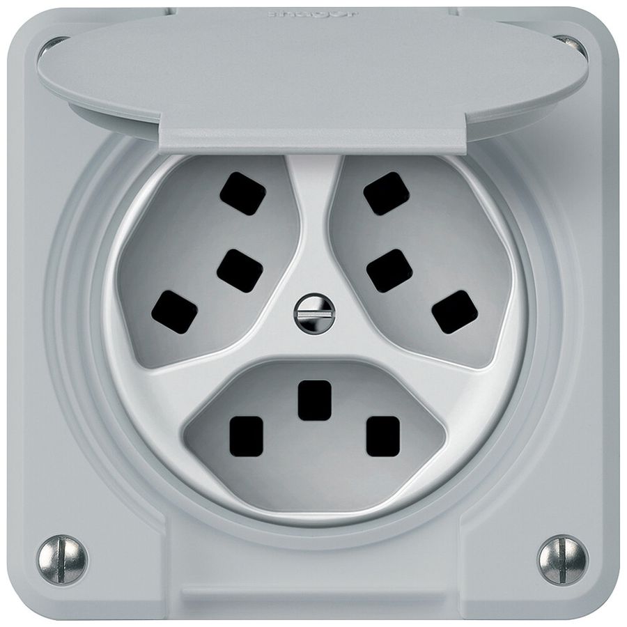 Steckdose robusto 3×T23 16A 250V 86×86mm IP21 grau