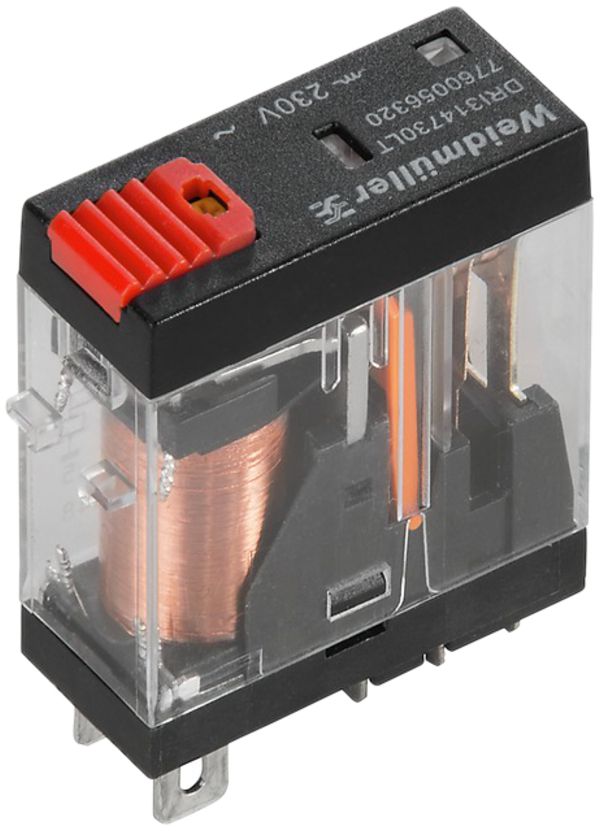 Relais Weidmüller, 24VAC, LED rot, 1 Wechsler mit Prüftaste, 250VAC, 10A