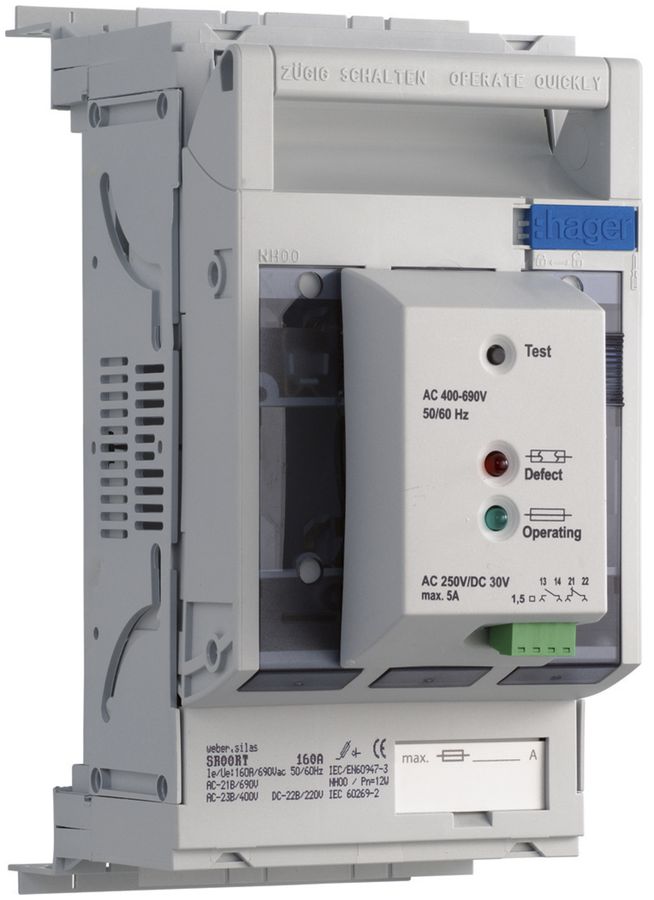 Coupe-circuit HPC weber.silas DIN00 690VAC 160A pr.ENC 70mm ht/bs con.fusi.95mm²