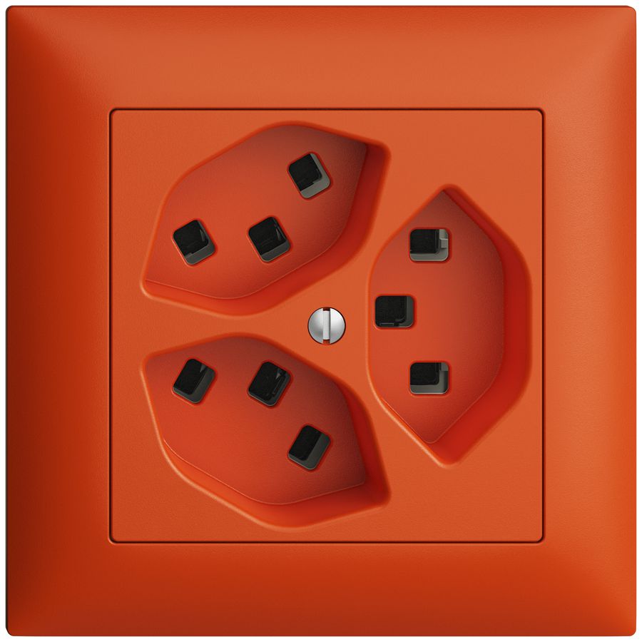 UP-Steckdose 3×T23 16A orange EDIZIOdue, mit Steckklemmen