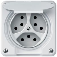 UP-Steckdose robusto 3×T13 10A 250V 86×86mm IP21 weiss