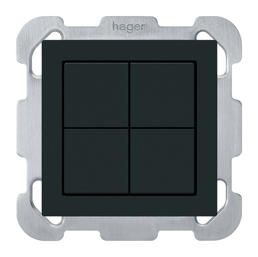 Poussoir KNX ENC Hager BA kallysto B quadruple 77×77mm noir