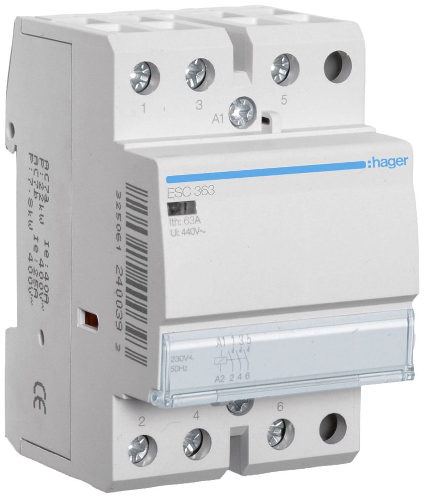 REG-Schütz Hager 230VAC 3 Schliesser 0 Öffner 63A 3TE