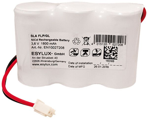 Accu ESYLUX pour SLA FLP/GL NiCd, 3.6V/1800mAh, câble 230mm, 65×20×45mm