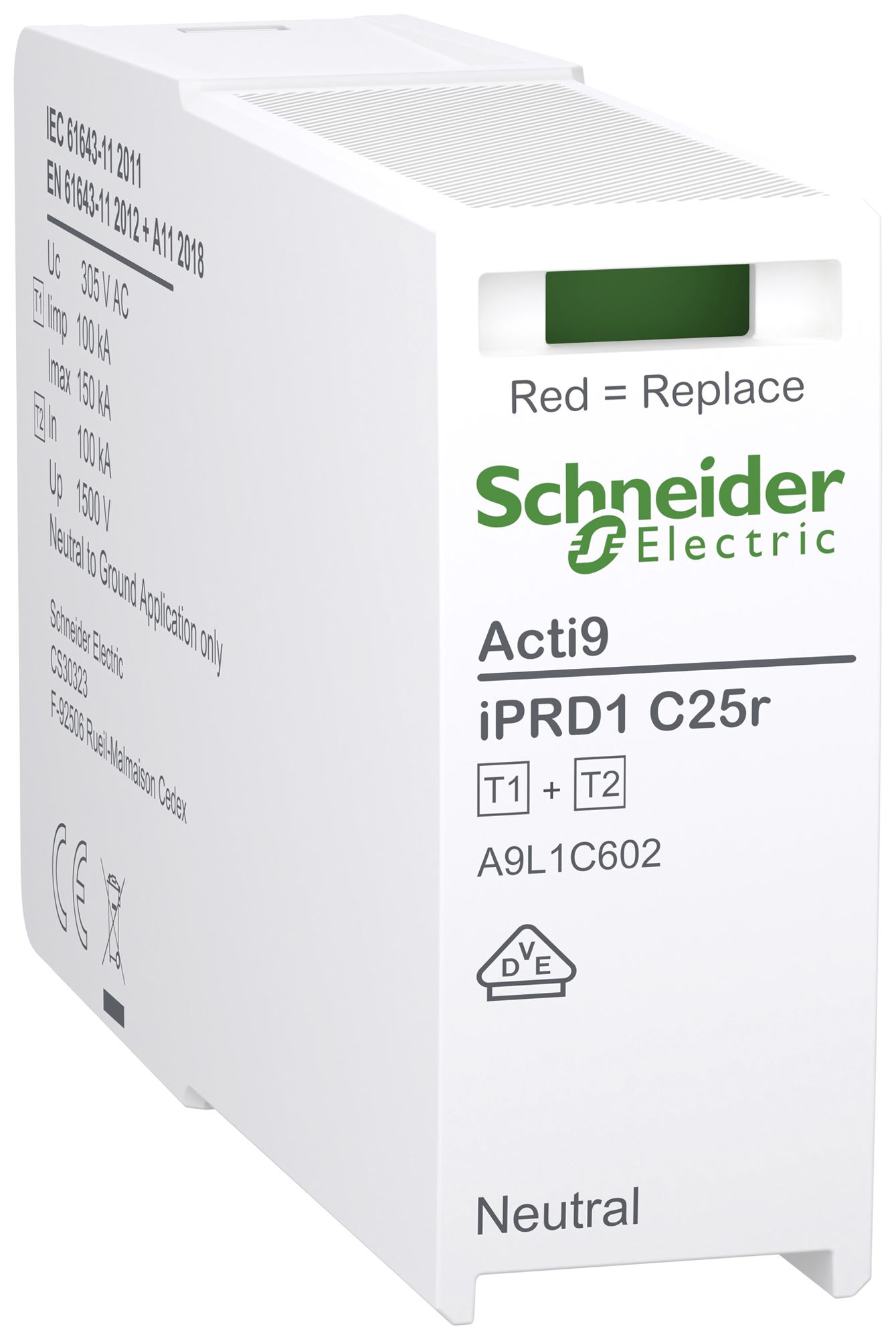 Steckmodul Acti9 iPRD C25r Typ 1+2 N-PE 1P 100kA 240V TN-S TT 1TE