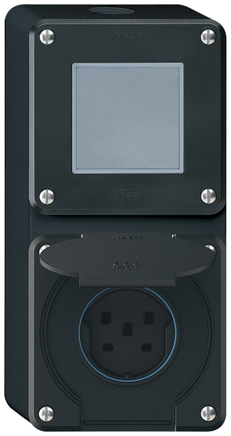 AP-Kombination robusto 2×1, Schalter Schema 3/Steckdose T25 IP55 schwarz