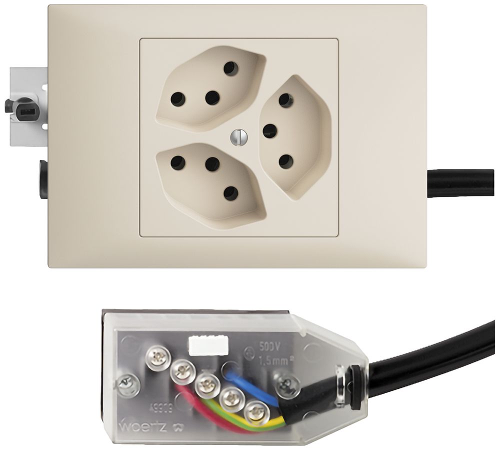 Prise INC EDIZIOdue 3×T13 L2 crema, 45…69mm pour câble Technofil