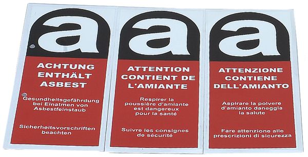 Warnaufkleber Bugnard 90×230mm kleben rot Asbest deutsch