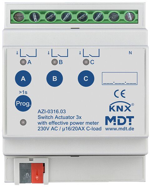 Actionneur-commutateur KNX AMD MDT AZI-0316.03 3-can 16A 230VAC 4UM