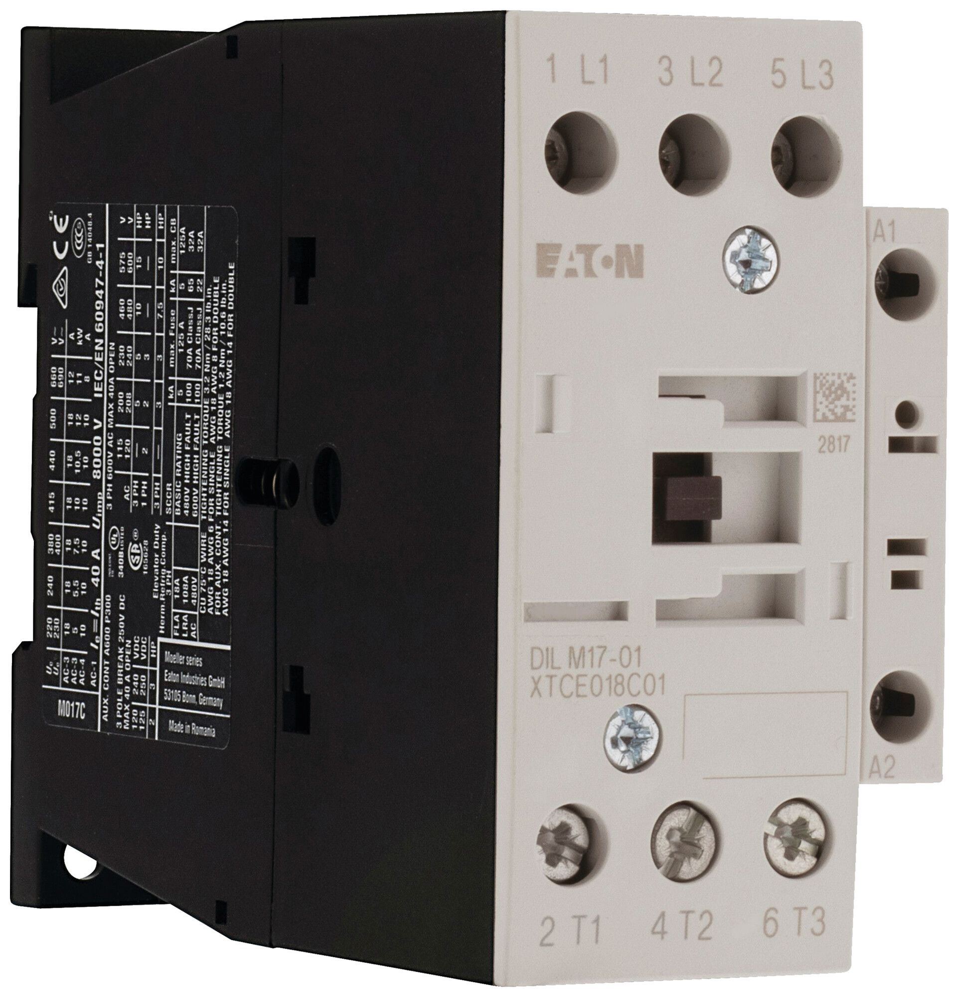 Leistungsschütz Eaton DILM17-01 24V AC 3NO 40A 18A 7.5kW 4.5kW 24…690V