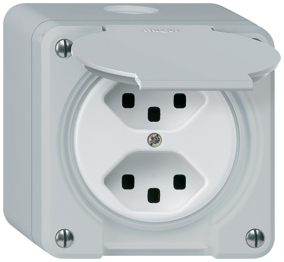 AP-Steckdose robusto 2×Typ 23 grau