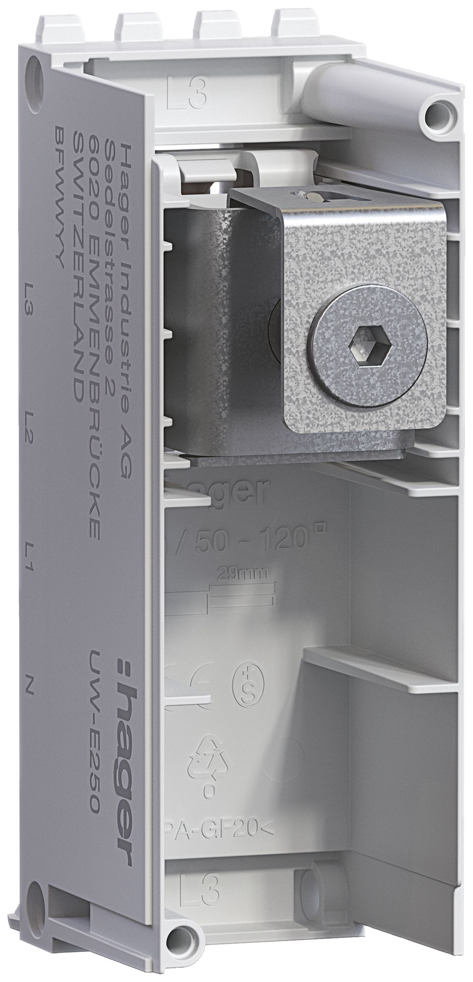 Module d'alimentation Hager uniway 250A, L3, sans couvercle, largeur 36mm