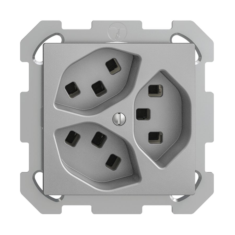 UP-Steckdose 3×T23 16A EDIZIOdue silver, mit Steckklemmen