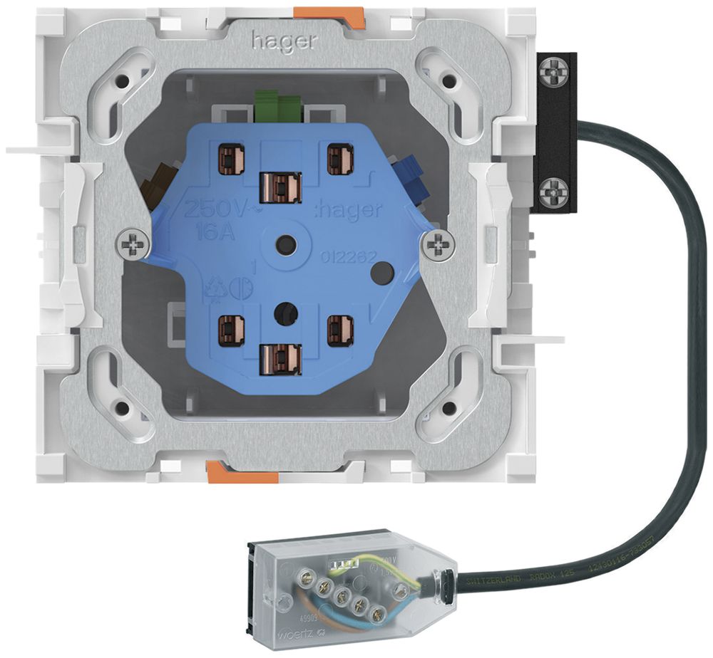 EB-Steckdose 2×Typ 13/23, Flachkabel-Anschluss Technofil, L2, Td 3×2.5mm²