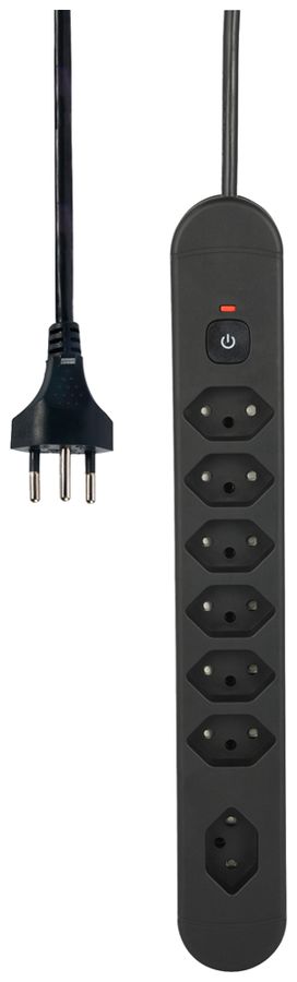 Prise multiple Re:Life 10A avec interrupteur EN/HORS 7×T13 1.8m noir