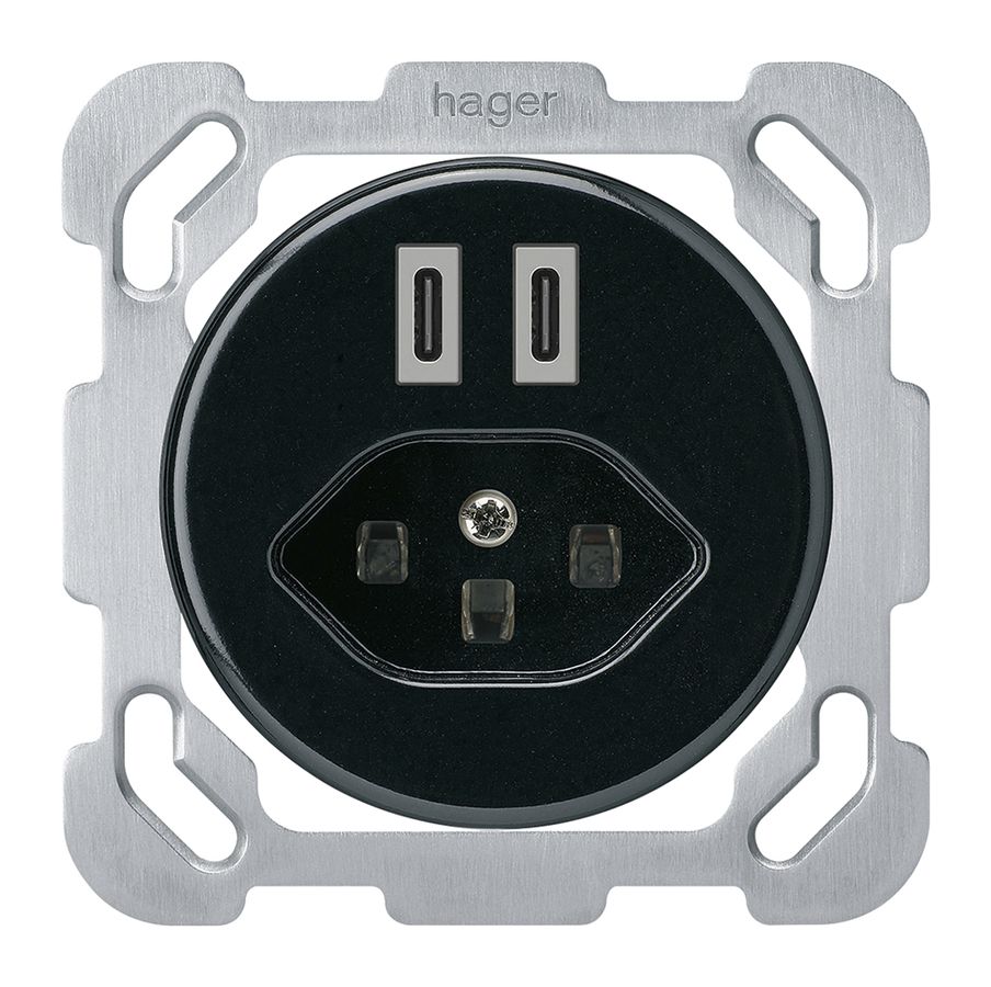 UP-USB-Ladesteckdose Hager basico C-C 20W+T23 5V 77×77mm schwarz