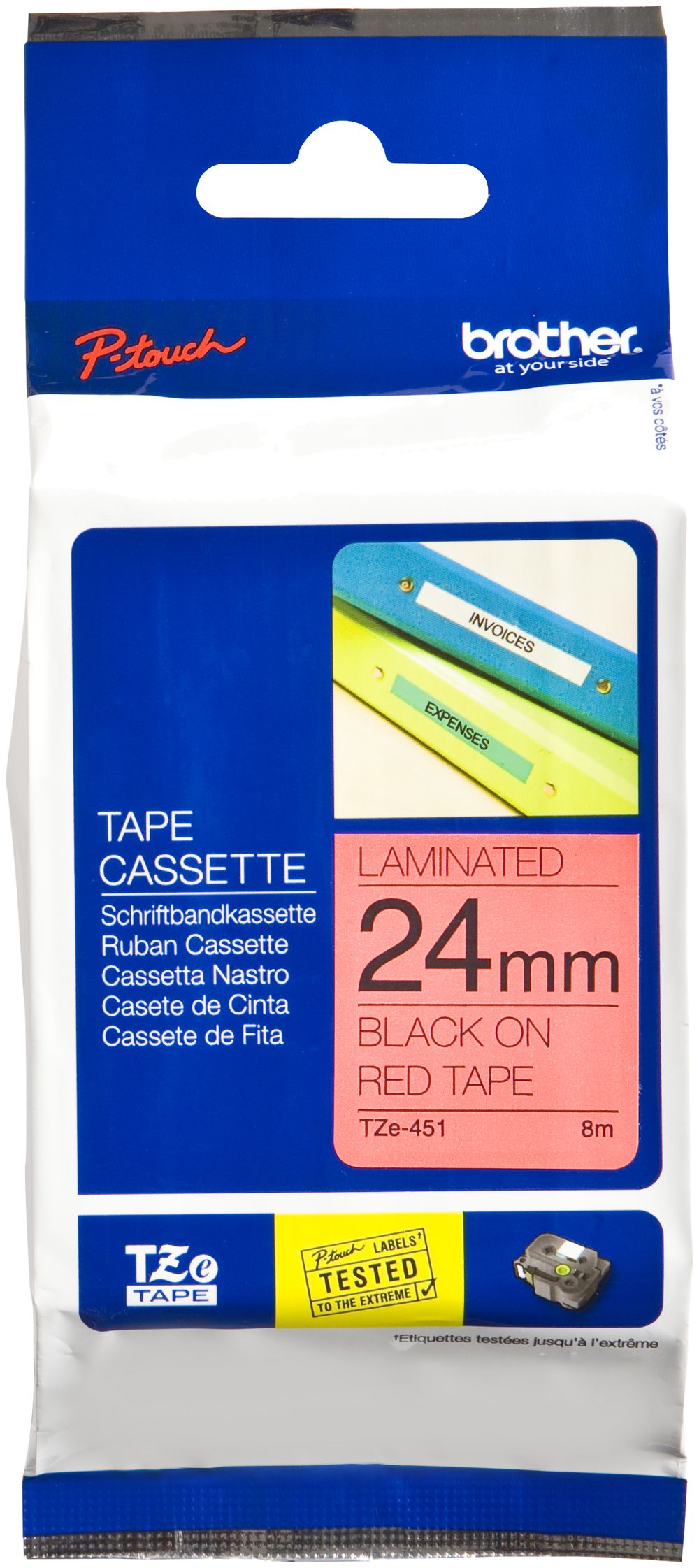 Cassetta nastro Brother TZe-451 24mm×8m, rosso/nero
