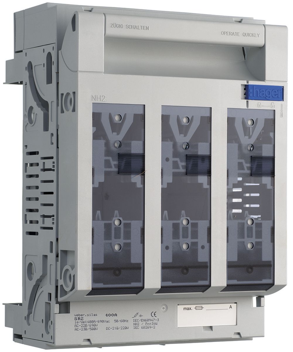 Coupe-circuit HPC weber.silas DIN2 690VAC 400A cavalier p.70mm sortie haut/bas