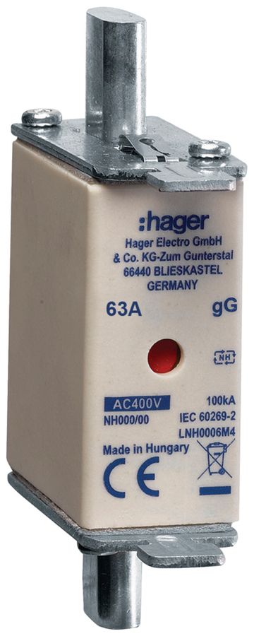 Fusibile HPC Hager DIN000 400VAC 63A gG/gL segnalatore doppio antiruggine