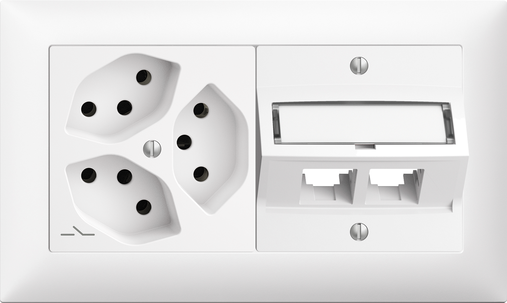 UP-Kombination Edue 1x2, Steckdose 3×T13 1×S + S-One f.2×RJ45 ws