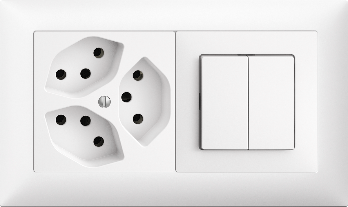 UP-Kombination Edue 1x2, Steckdose 3×T13 + Schalter 1/3+3/1P  ws