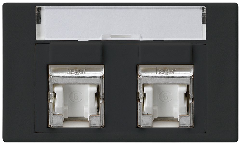 Prise FLF Hager cat.6 2RJ45/s noir