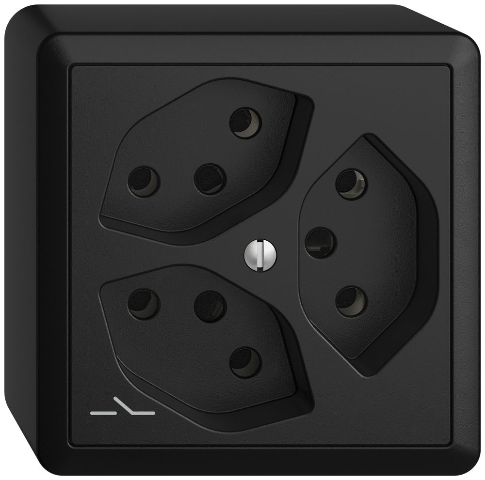 AP-Steckdose EDIZIOdue 3×T13 1×S schwarz mit Shutter