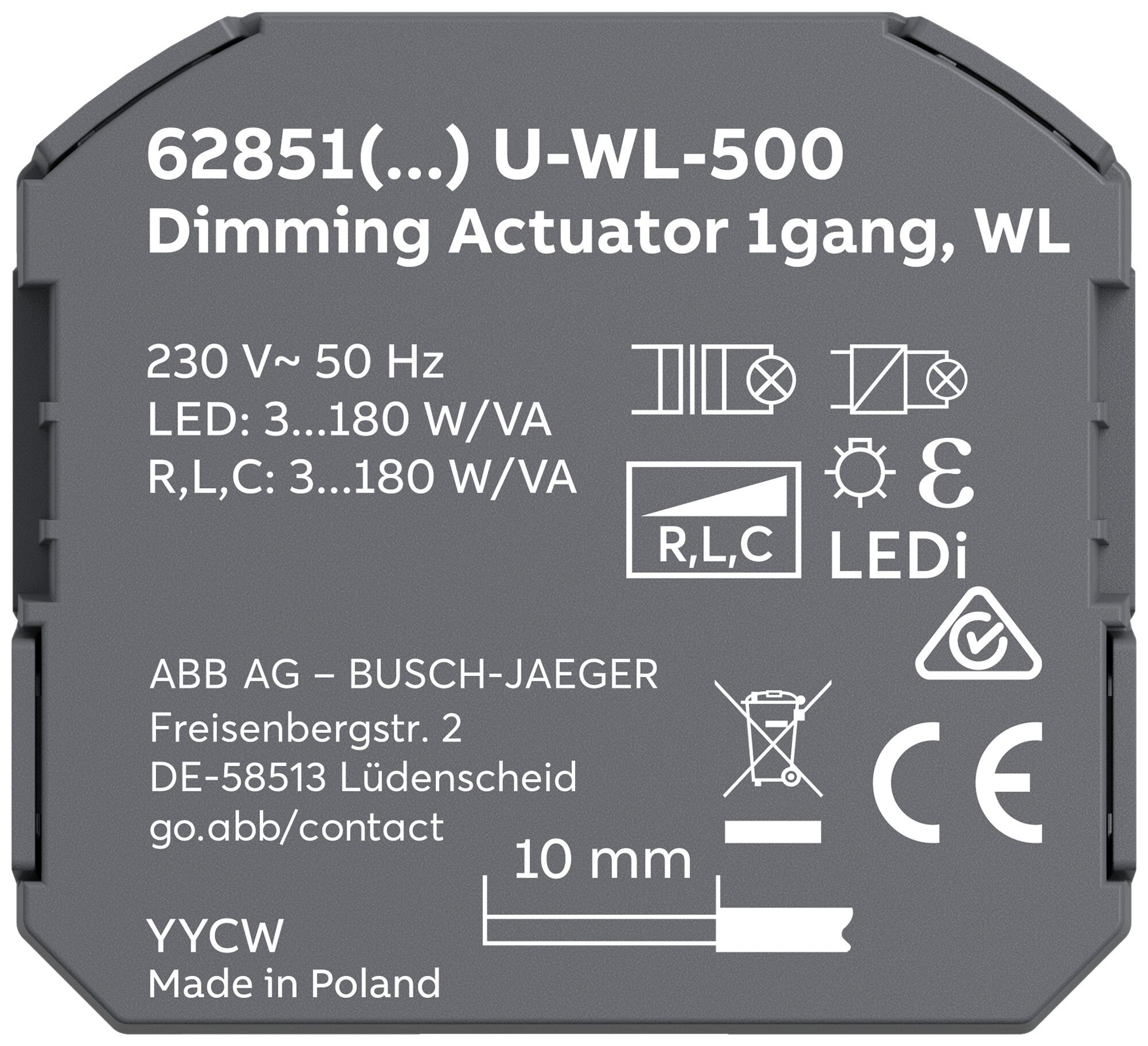 EB-RF-Dimmaktor ABB free@home wireless 1×Ausg 3…180W 230V