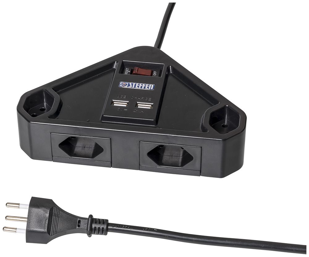 Prise multiple STEBA Corner 2×USB 5V/2.1A 4×T13 1×T12 2m 3×1mm² noir