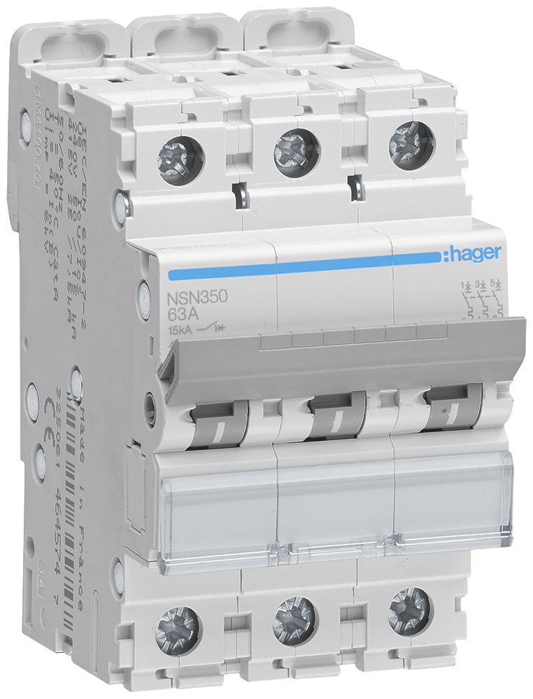 Leitungsschutzschalter Hager MCB 3P 415V Typ D 50A Icu 25kA 3TE