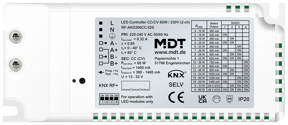 Alimentation LED KNX MDT RF-AKD260CC.02S 2-can 60W 220…240V