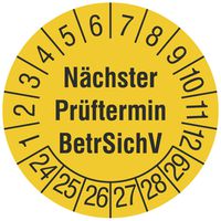 Prüfplakette CIMCO Nächster Prüftermin BetrSichV 24 Ø30mm gelb 240Stk