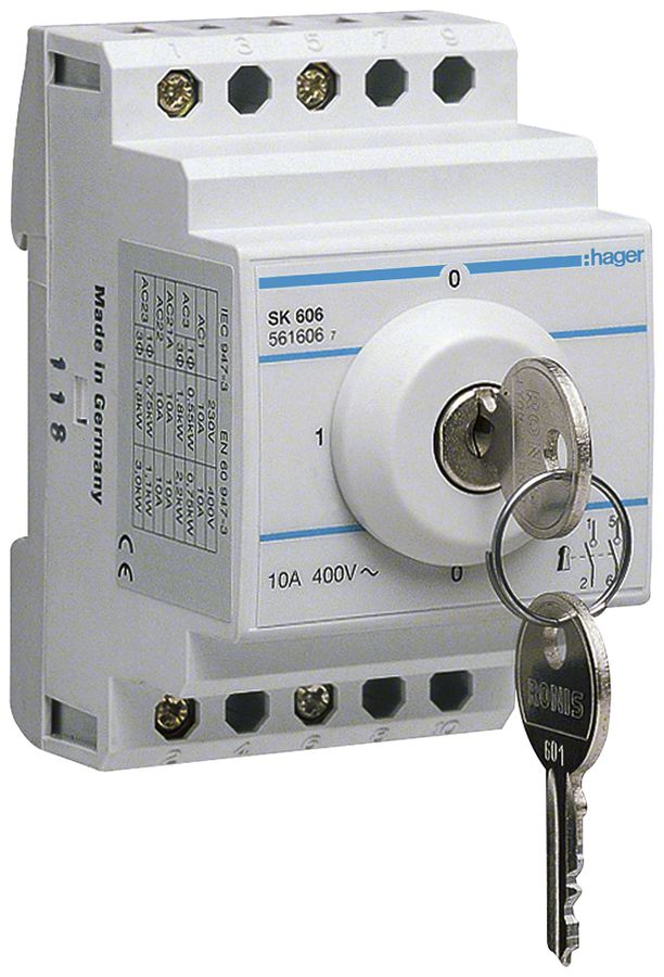 REG-Schlüsselschalter Hager 10A 400V 2 Schliesser 0 Öffner 0 Wechsler 3TE