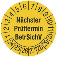 Prüfplakette CIMCO Nächster Prüftermin BetrSichV 24 Ø15mm gelb 240Stk