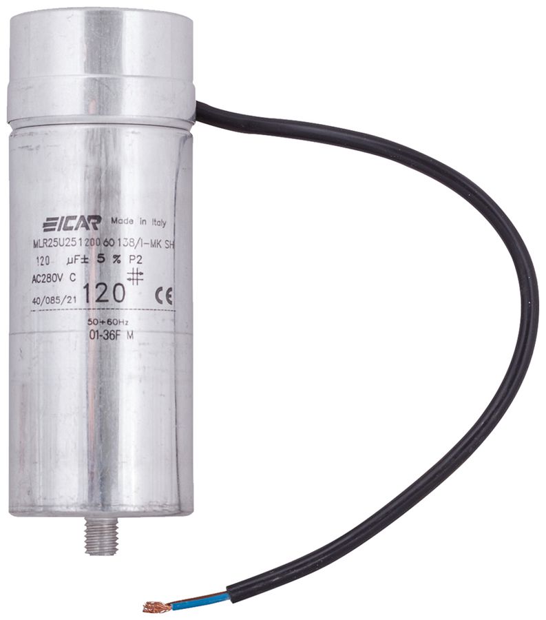 Condensatore ICAR MLR25U25120060138I-C 120µF 400V per avviamento Ø60×161mm
