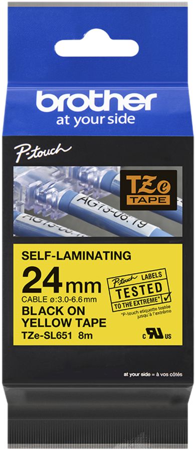 Cassette de ruban à imprimer TZe-SL651 24mm×8m, jaune/noir