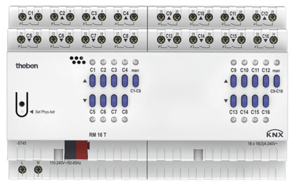 REG-Schalt-Jalousieaktor Theben RM 16 T KNX 16-fach oder 8-fach