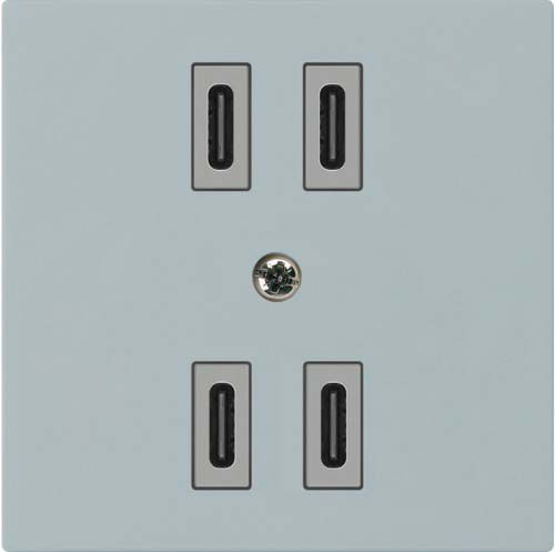 USB-Ladesteckdose Hager kallysto 2×C-C 2×20W oder 4×10W 5V 60×60mm grau