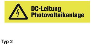 Etichetta Plica EET UV SO tipo 2 "DC-Leitung Photovoltaikanlage" 25×90mm giallo