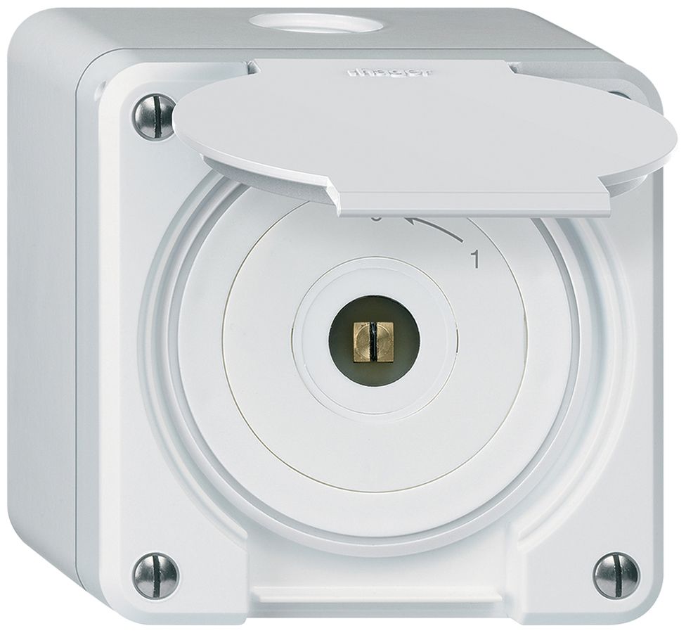 AP-Steckschlüsselschwenktaster robusto IP55 weiss mit Deckel 1P Vierkant