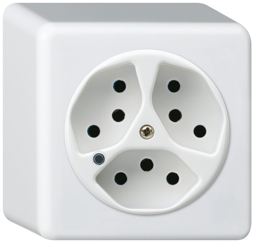 Presa AP Hager basico 3×tipo 13 illuminati Q bianco