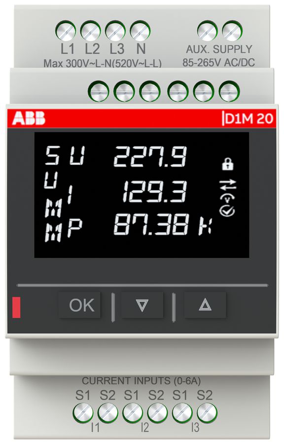 REG-Multimeter ABB D1M 20 V/A/Hz/P/E/THD 3LN 1A/5A Modbus TCP/IP 3TE