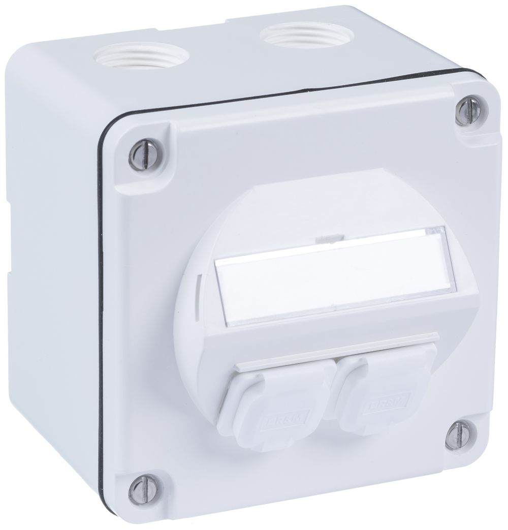 Prise de raccordement AP R&M SplashLine, pour2×cat.6A, IP54, blanc